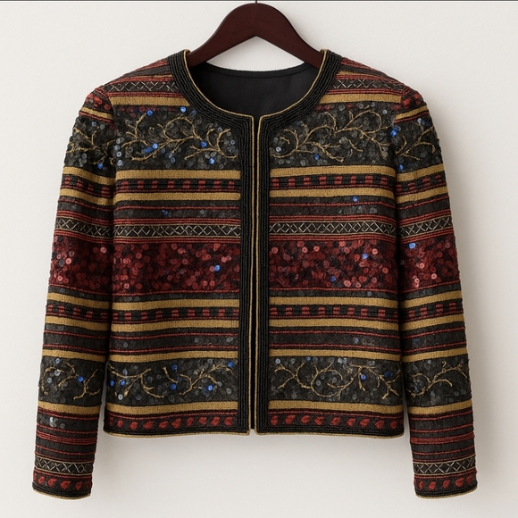 Jackets & Blazers - Vintage-Inspired Beaded Sequin Jacket | Formal Cocktail Wedding Party Size Med